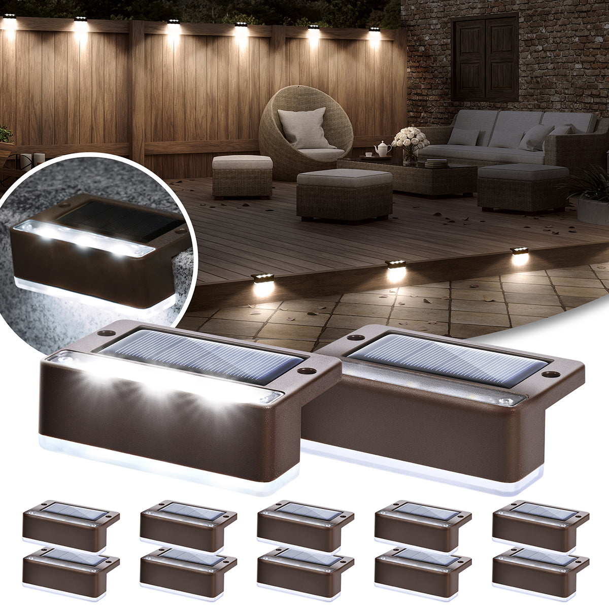 Solpex Horizontal Updated Brown Solar Deck Lights Set