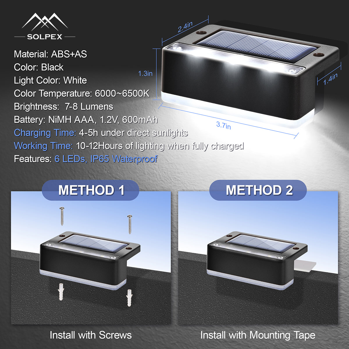 Solpex Horizontal Updated Black Solar Deck Lights Set