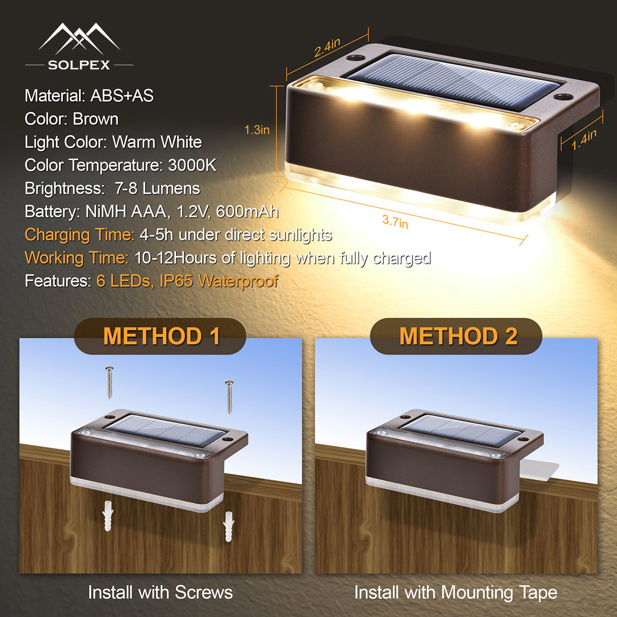 Solpex Horizontal Updated Brown Solar Deck Lights Set