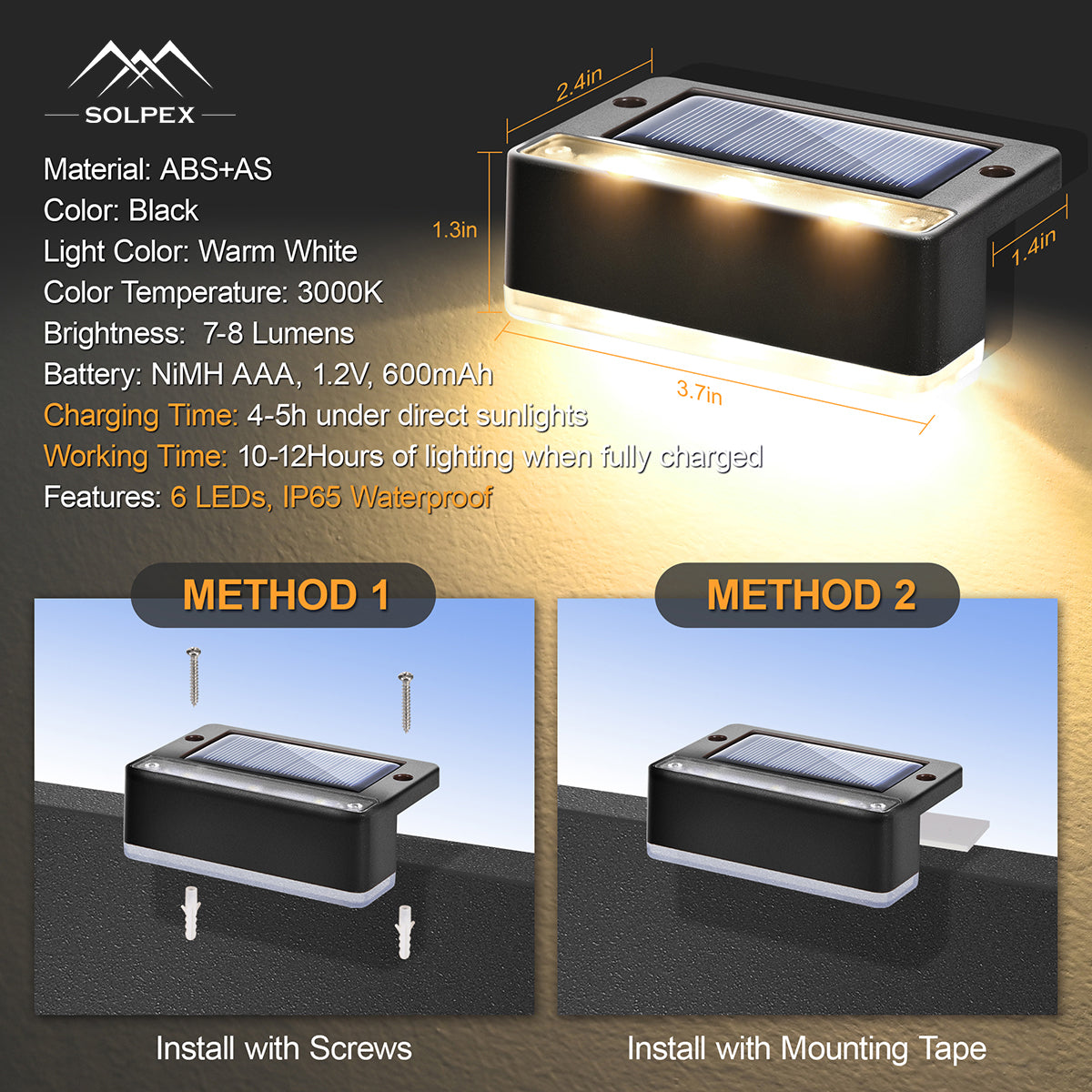 Solpex Horizontal Updated Black Solar Deck Lights Set