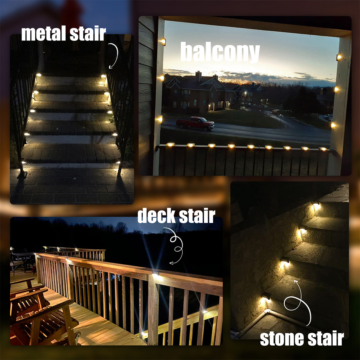 horizontal warm white deck solar lights