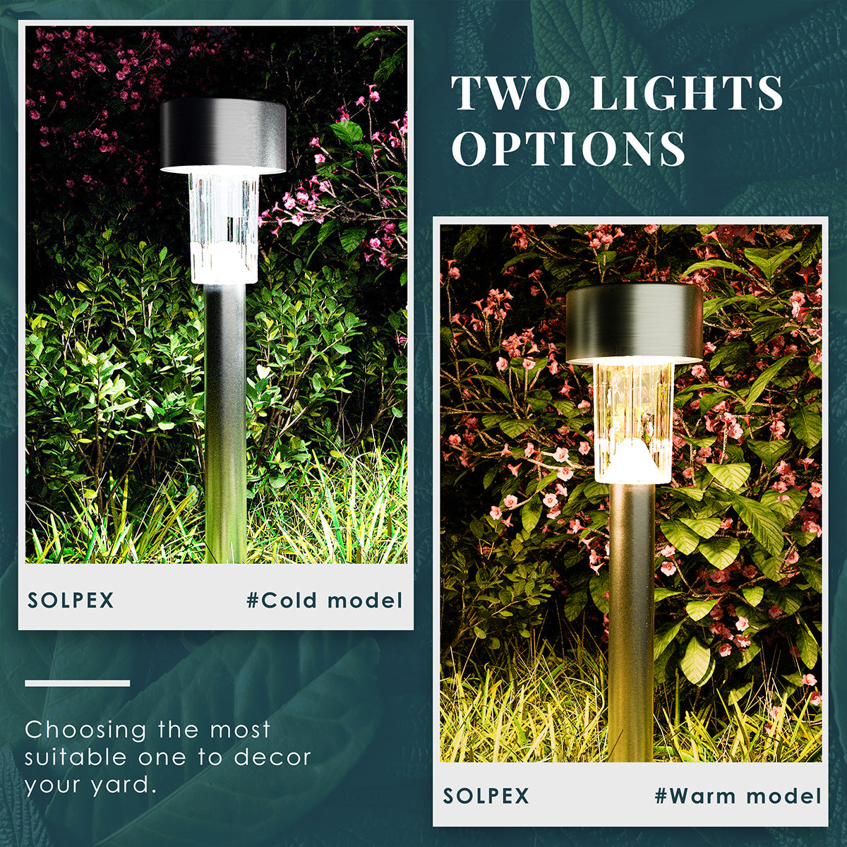 Soladek 8-Pack Solar Garden Lights - Stainless Steel, Multicolor Changing, Auto Dusk-to-Dawn