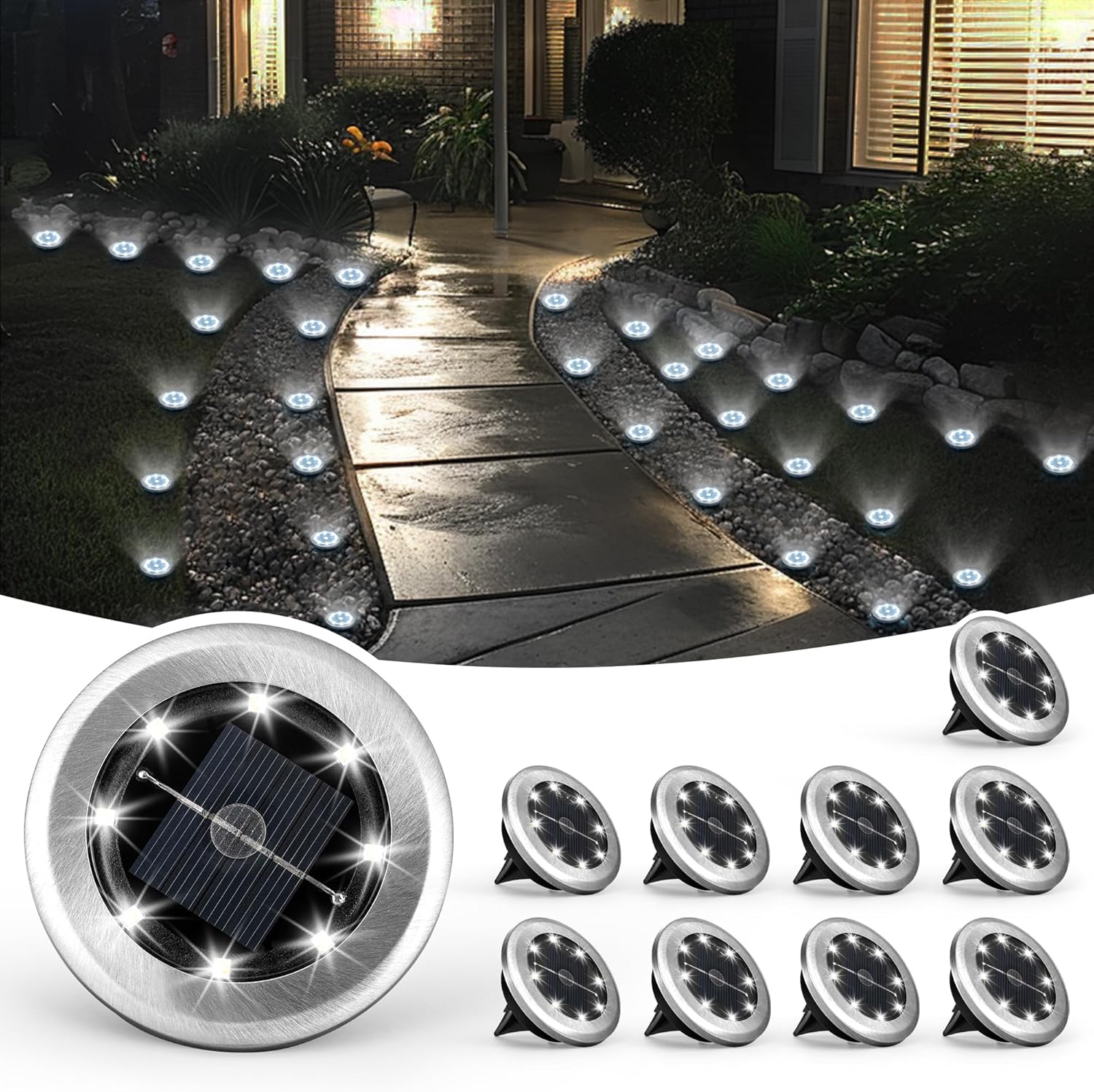 Solpex Solar Lights Outdoor Garden, 10 Pack Mini Solar Ground Lights, Waterproof Garden Light, Powered Landscape Lighting for Patio Yard Driveway Walkway(Cool White)