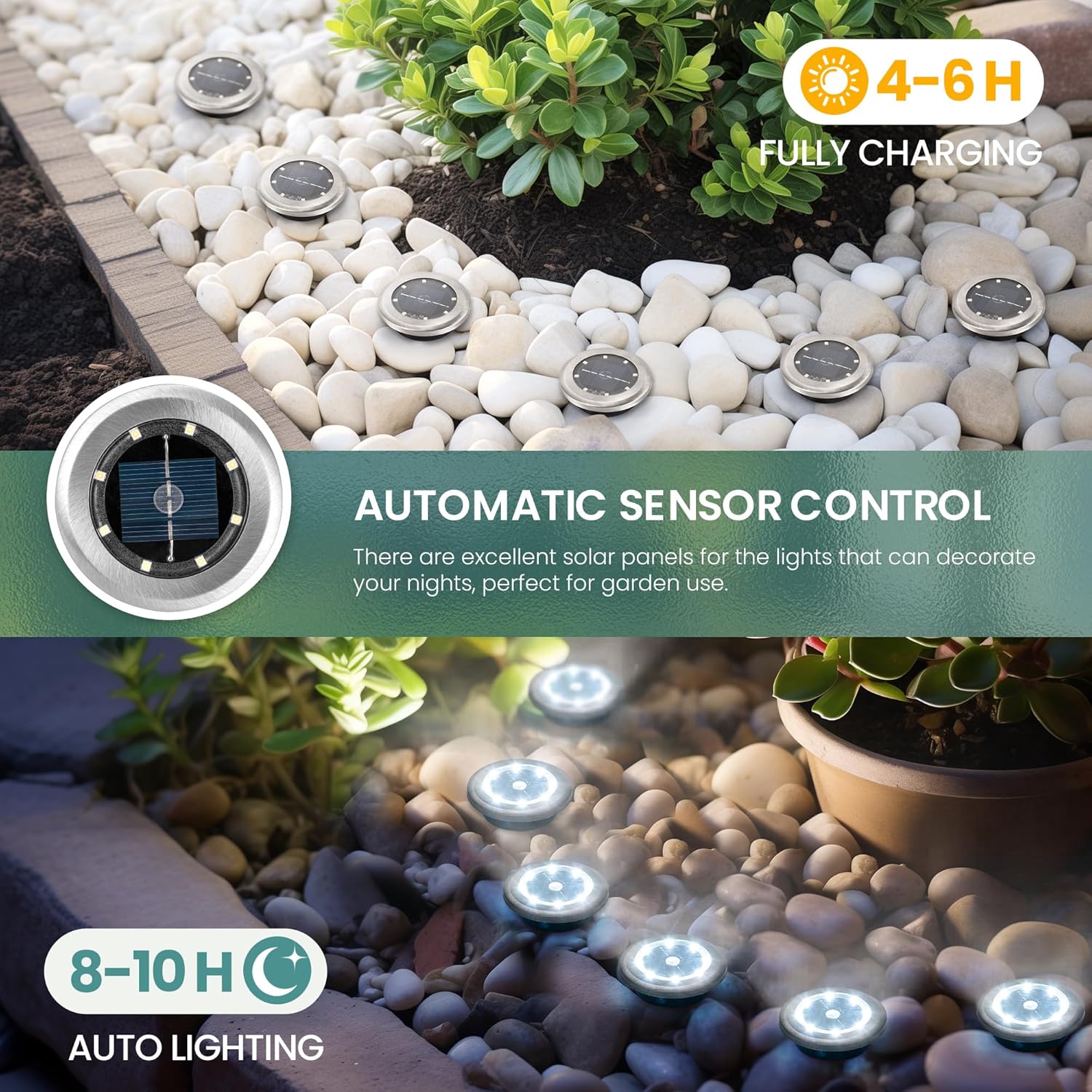 Solpex Solar Lights Outdoor Garden, 10 Pack Mini Solar Ground Lights, Waterproof Garden Light, Powered Landscape Lighting for Patio Yard Driveway Walkway(Cool White)