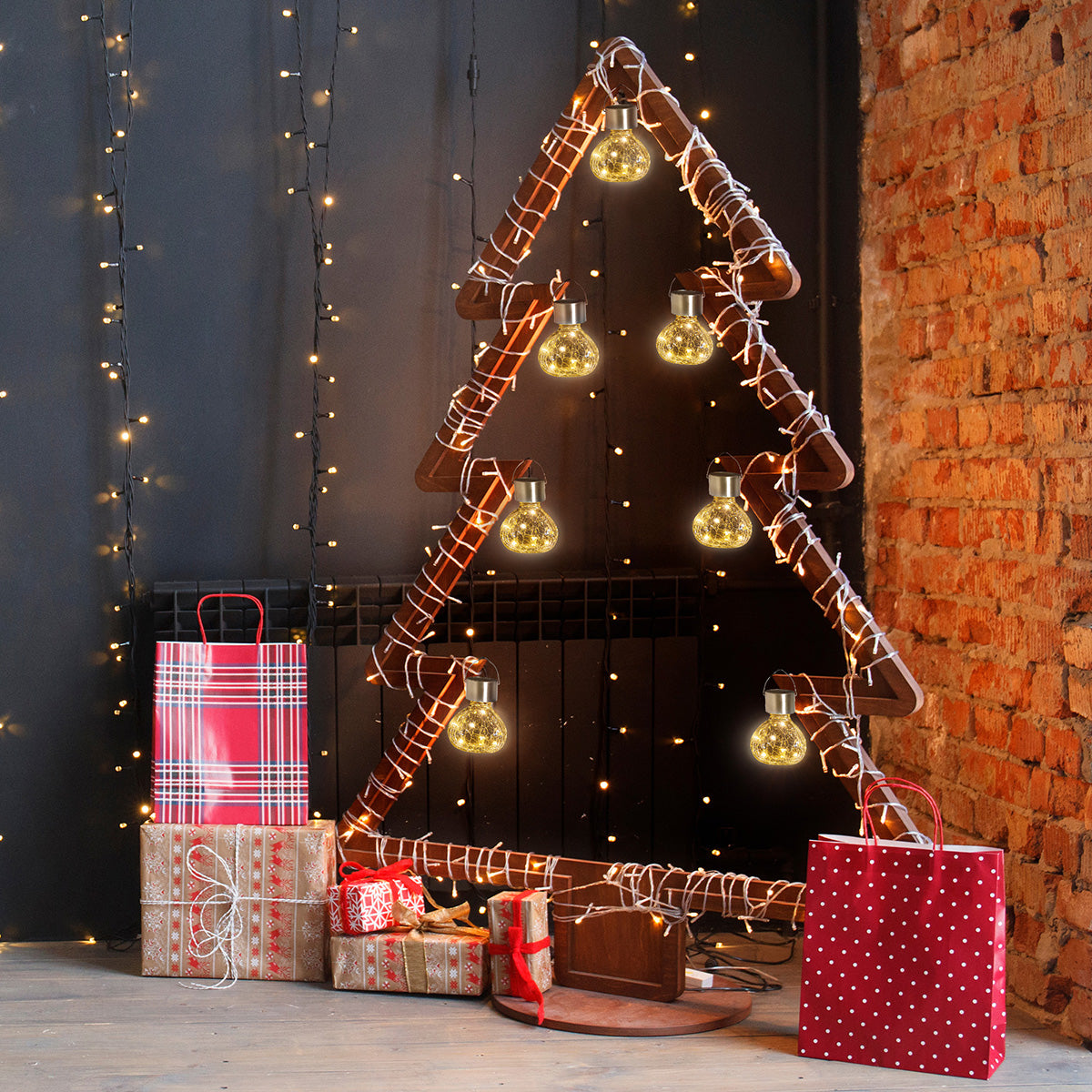 Solpex Crackle Glass Outdoor Hanging Lanterns Set (4 Pack)