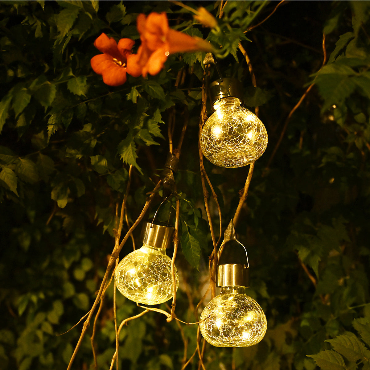 Solpex Crackle Glass Outdoor Hanging Lanterns Set (4 Pack)