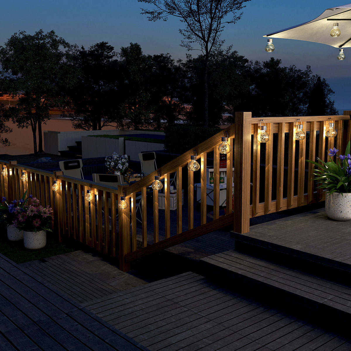 Solpex Crackle Glass Outdoor Hanging Lanterns Set (4 Pack)