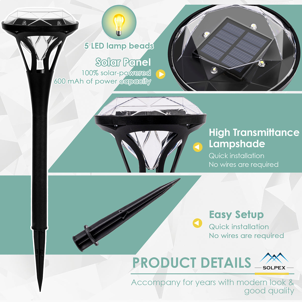 Solpex Diamond Designed Solar Yard Lights Set
