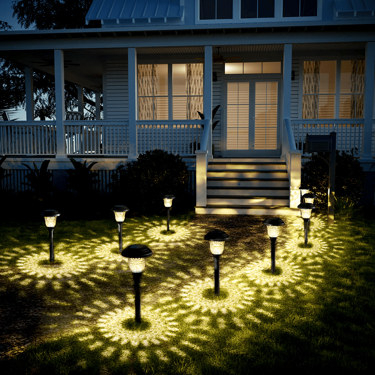 Hammered Metal Solar Yard Lights Set