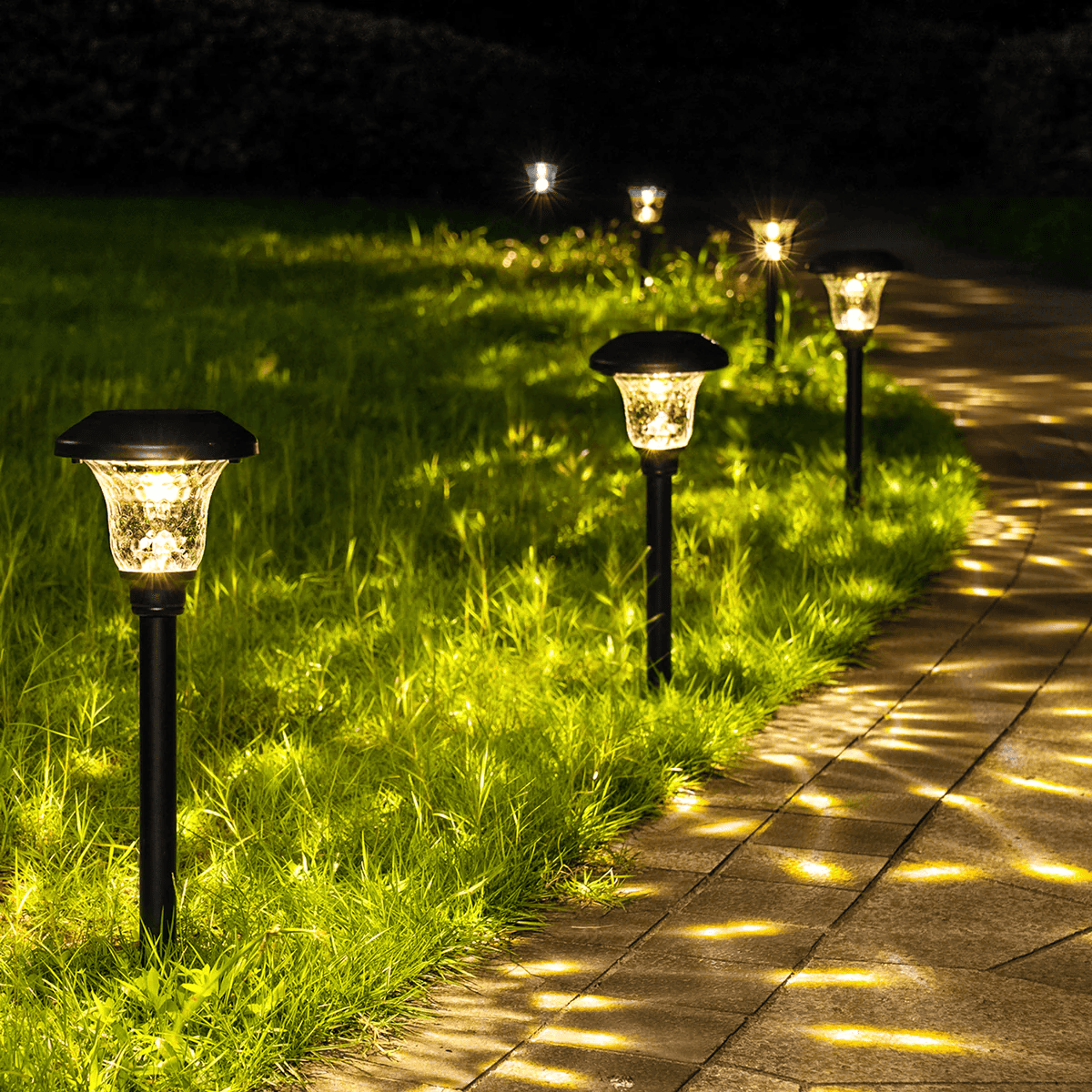 Hammered Metal Solar Yard Lights Set