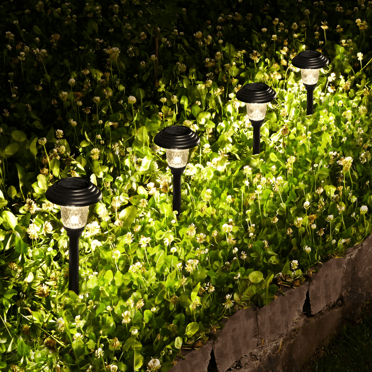 Hammered Metal Solar Yard Lights Set