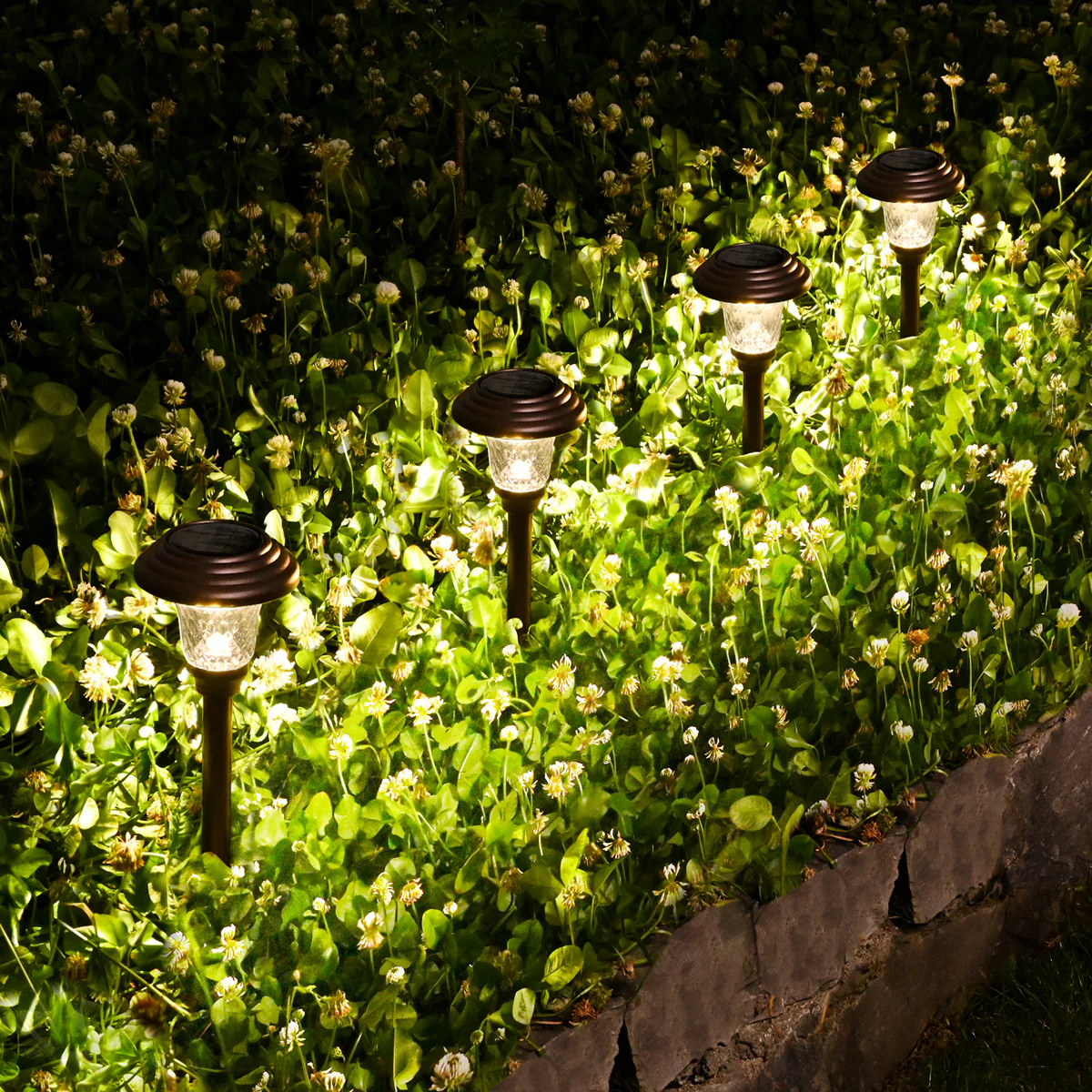 Hammered Metal Solar Yard Lights Set