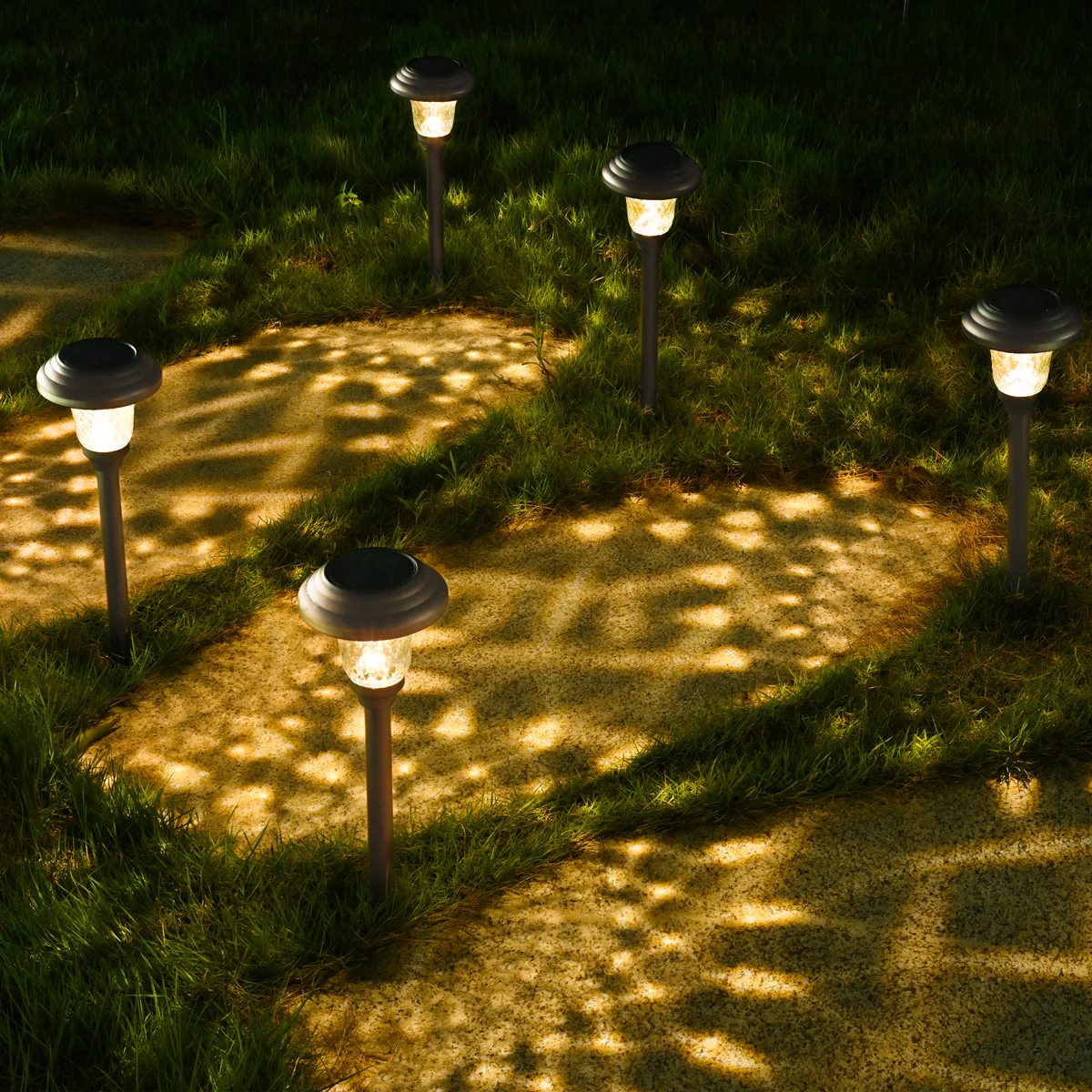 Hammered Metal Solar Yard Lights Set