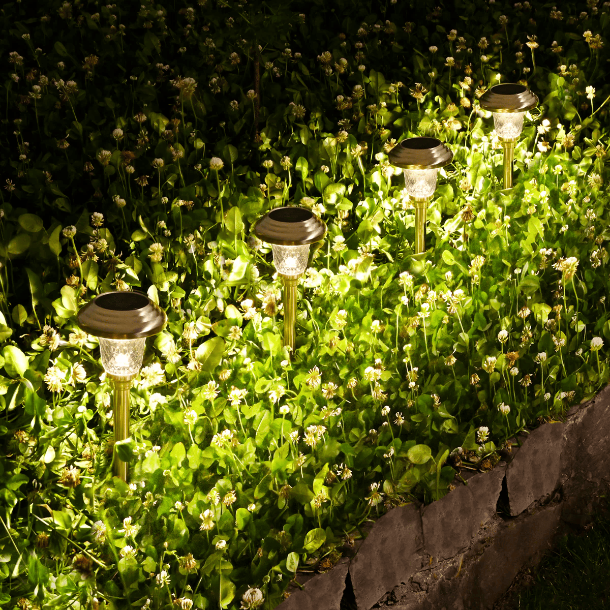 Hammered Metal Solar Yard Lights Set